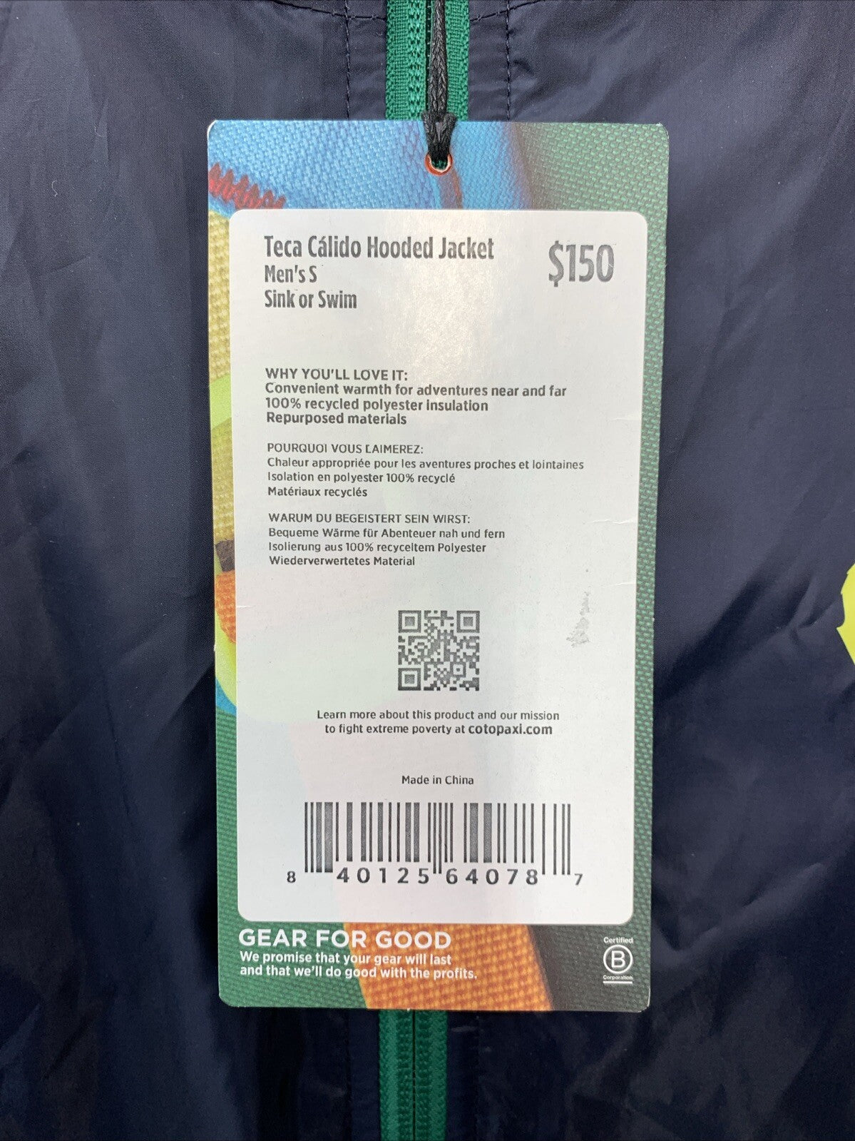 Cotopaxi Men's Reversible Teca Calido Hooded Jacket Sink Swim Small Long Sleeve