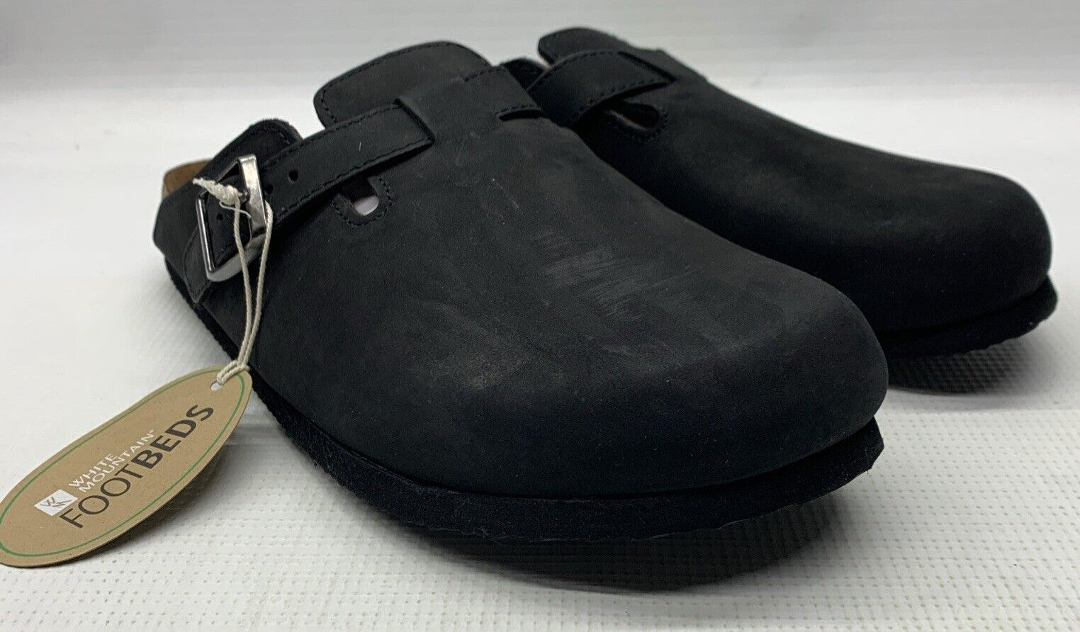 White Mountain Footbeds Women's Genuine Leather Buckle Slip-on Clog 9 Black