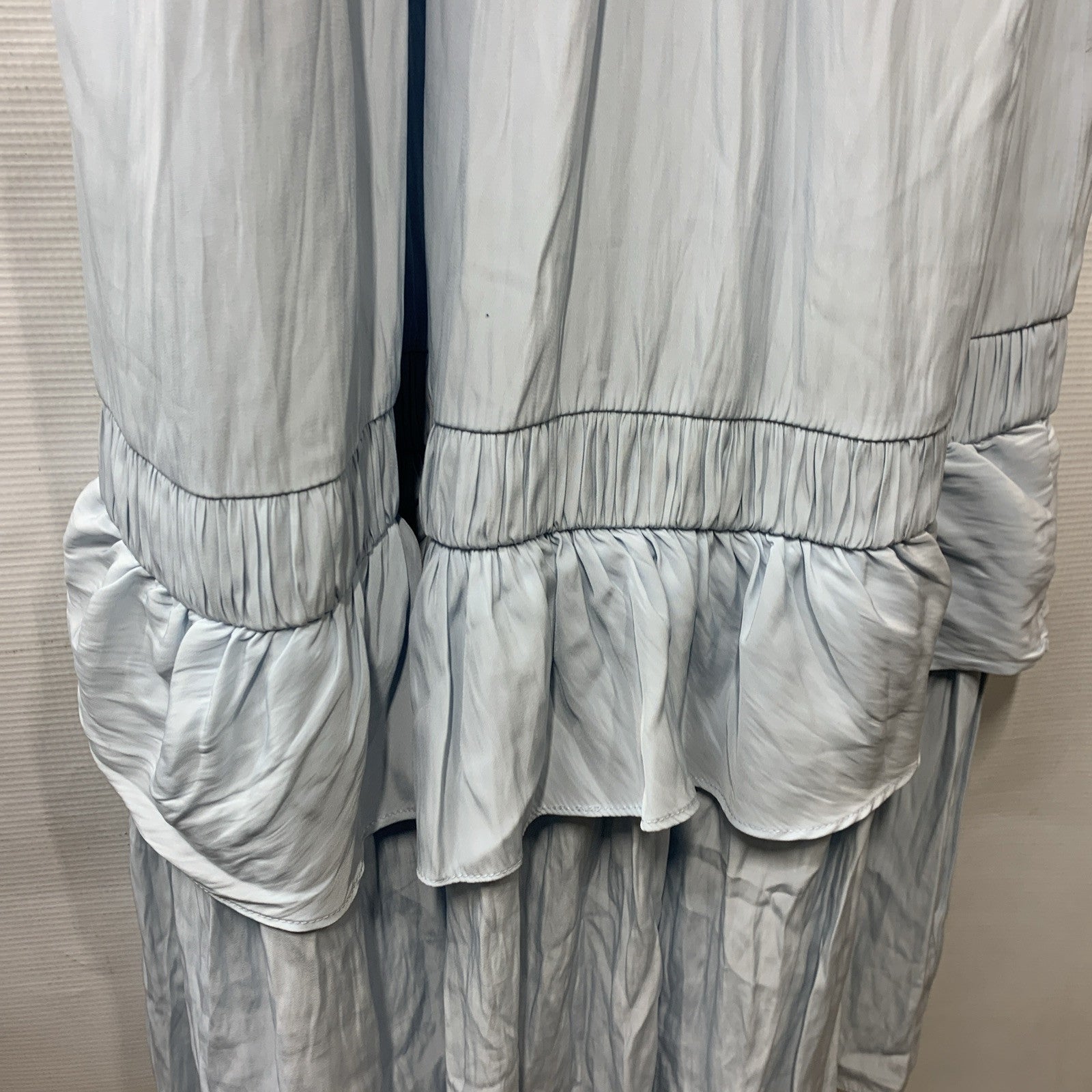 Ramy Brook Dress Satin Tiered Ruffle Baby Blue Nelly Smocked Dress XXS V-Neck