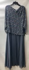 J Kara Women's 3/4 Sleeve Geo Design Long Beaded Gown, Grey/Gun Size 14W Pull On