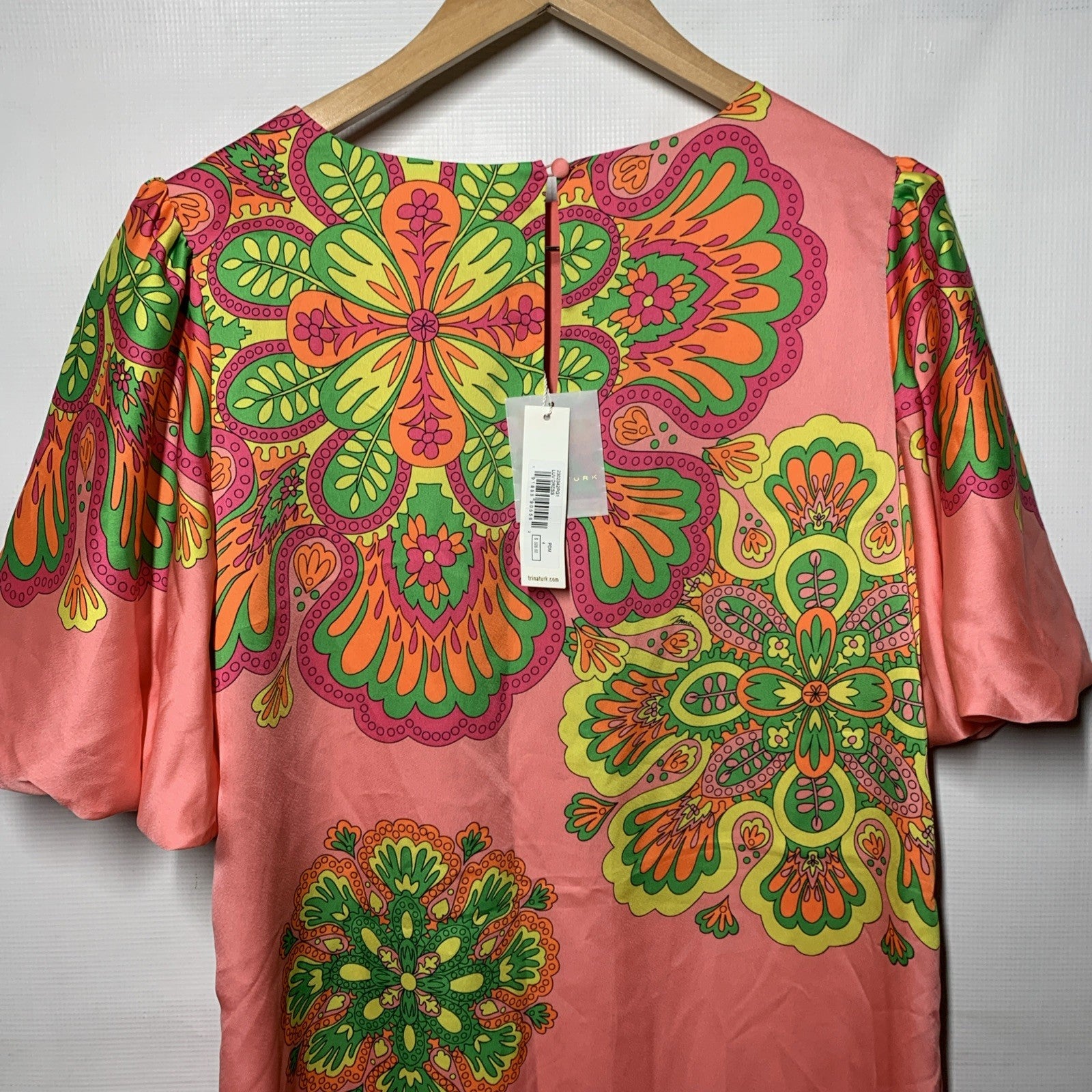 Trina Turk Women's Floral Short Puff Sleeve Classic Casual Shift Dress Size 4