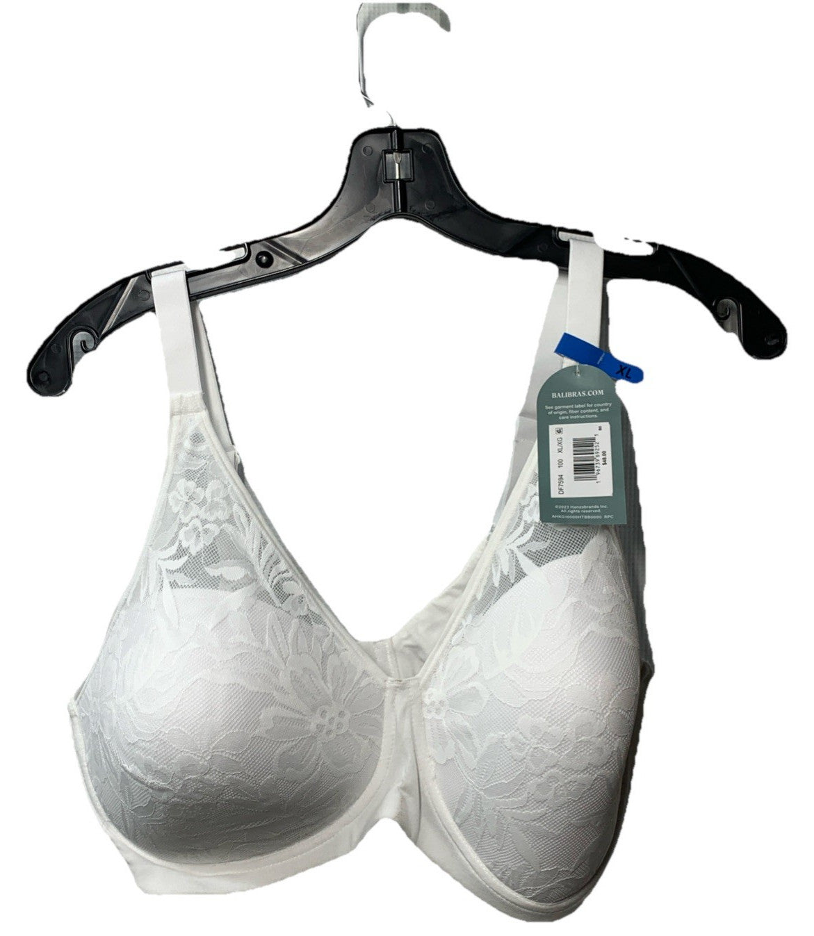 White Bali DF7594 Breathe Modal T-Shirt Bra by The Family Flips, wireless, breathable, convertible women’s bra in size XL.