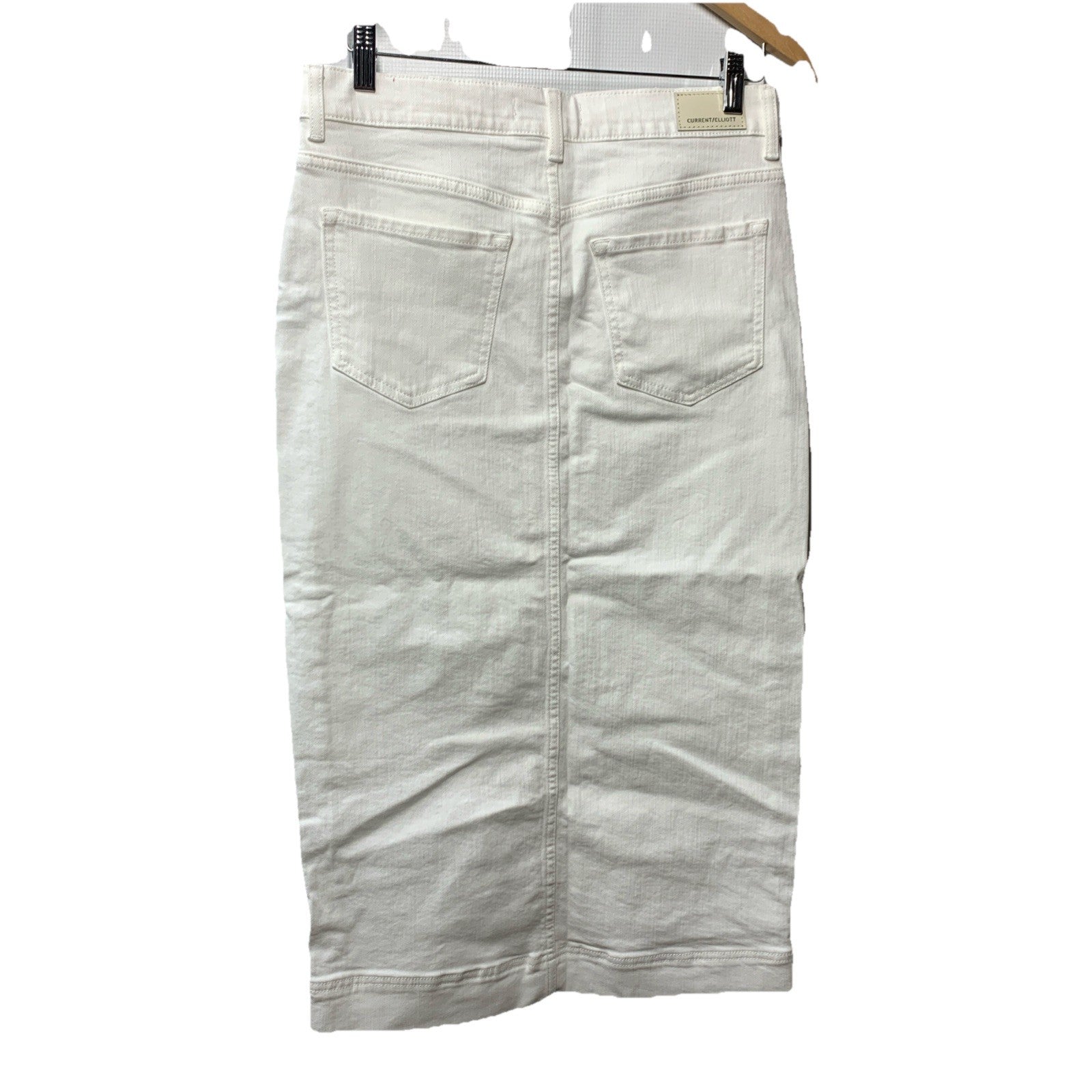 Current/Elliott Women's The Insignia Midi Denim Jean Skirt Size 28 Optic White
