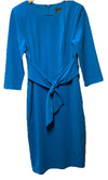 Adrianna Papell Women's Knit Crepe Tie Waist Sheath Size 10 Blue Coast Zip Back