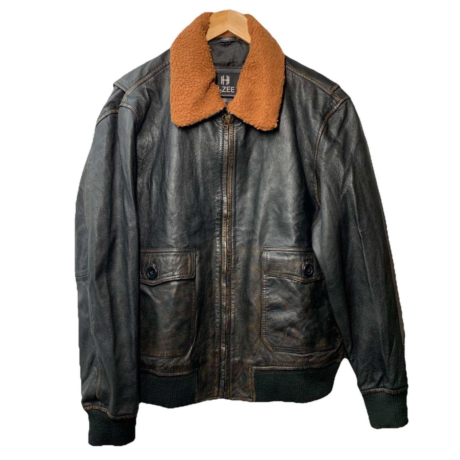 H2ZEE G-1 Force Aviator Flight A-2 Jacket Distressed Long Sleeve Collar Size 2XL