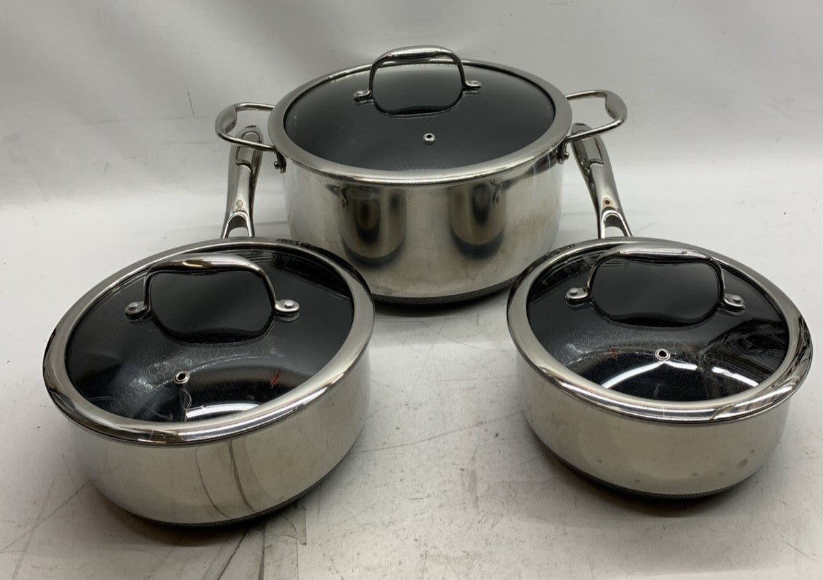 HexClad Hybrid Nonstick 6-Piece Cookware Pot Set Cooking w/Lids 2Q/3Q/8Q - USED