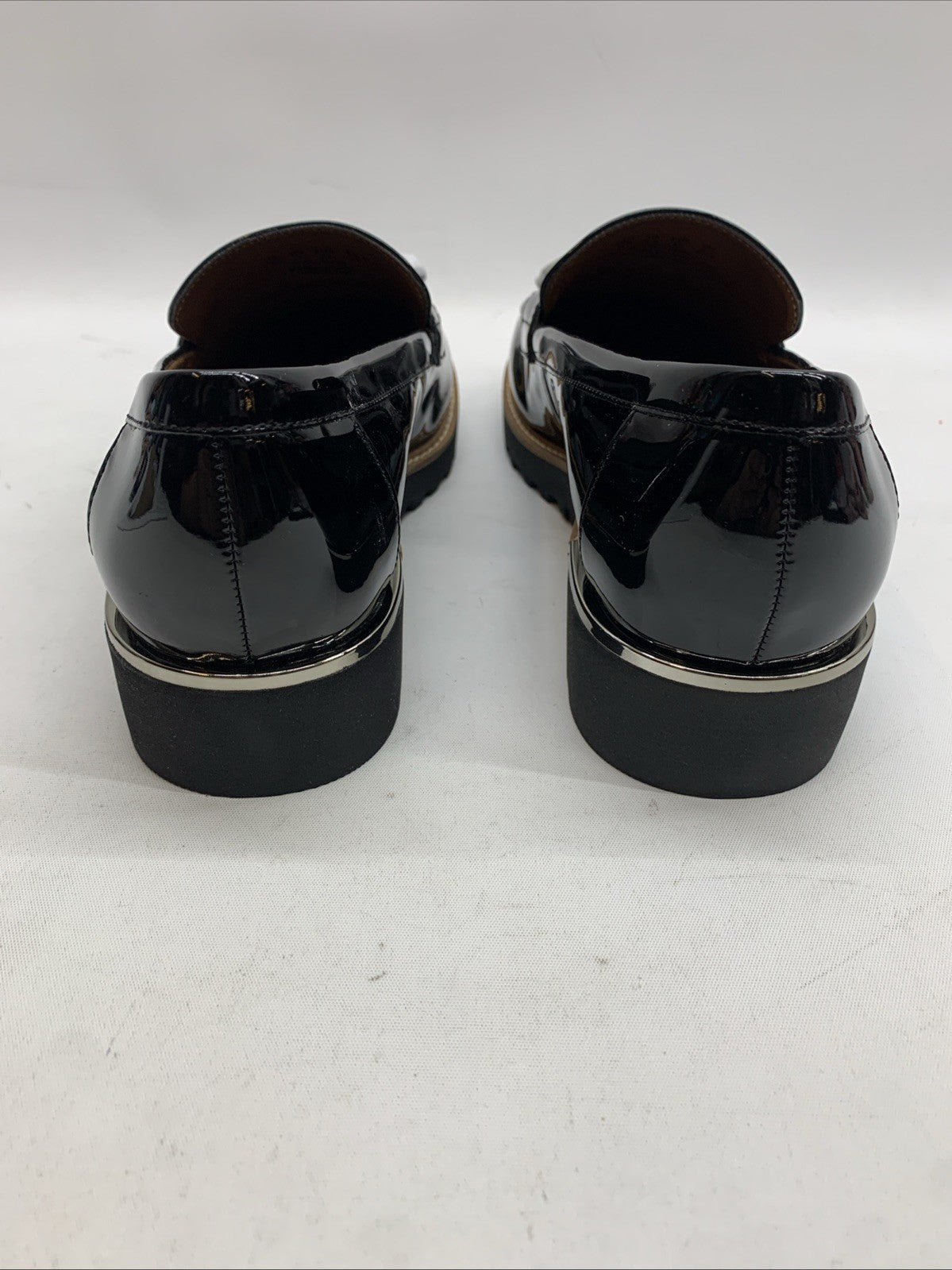 Franco Sarto Womens L-Carolynn Loafer Size 9.5 W Black Patent Platform Shoe