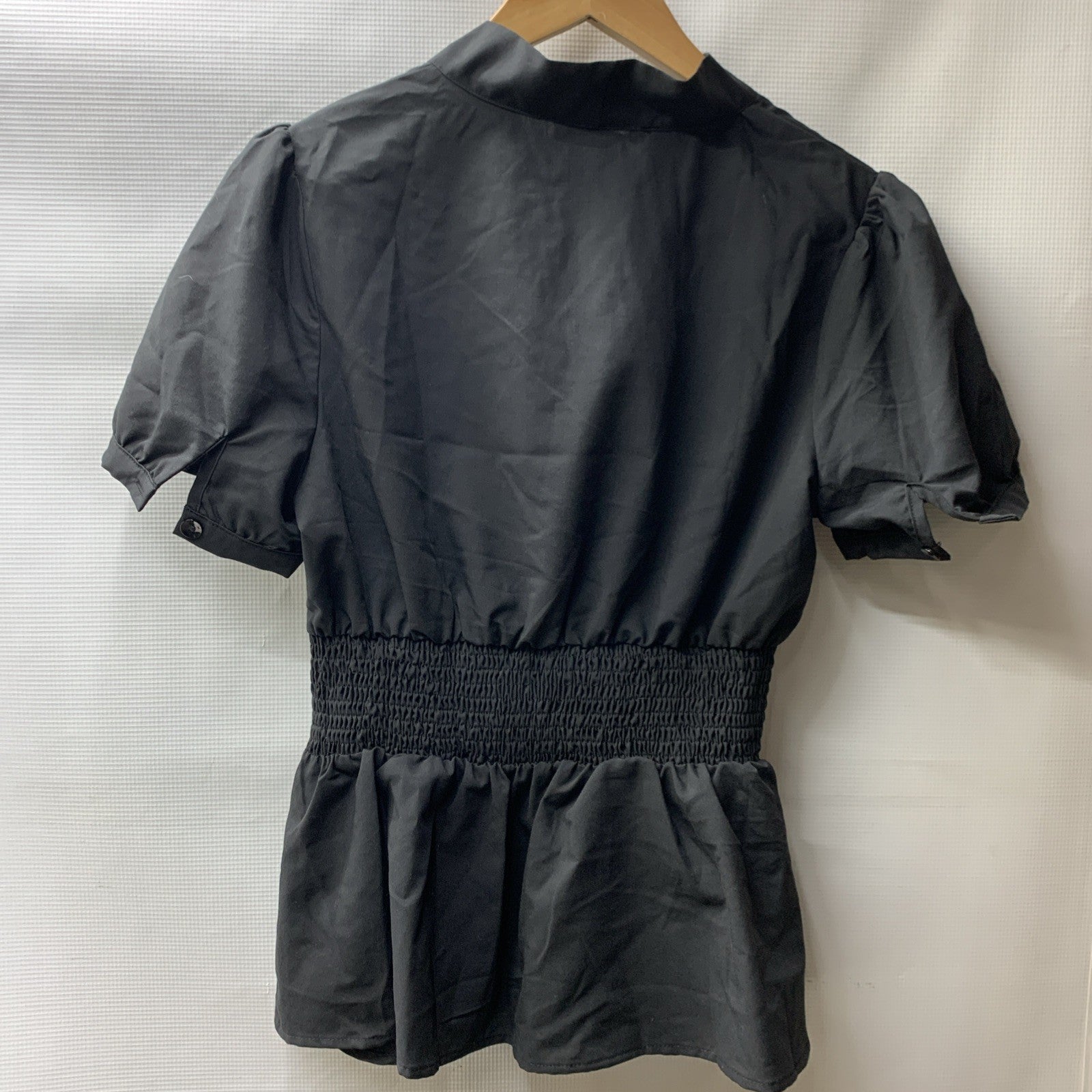 GRACE KARIN Women's Office Bow Tie Blouse Short Puff Sleeve Peplum Blue Size Med