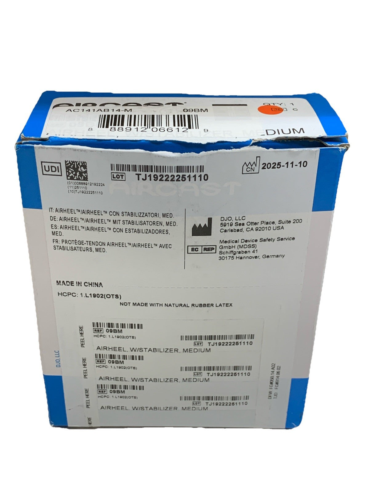 Aircast AirHeel Ankle Support Brace w/Stabilizer Medium Lightweight Low Profile