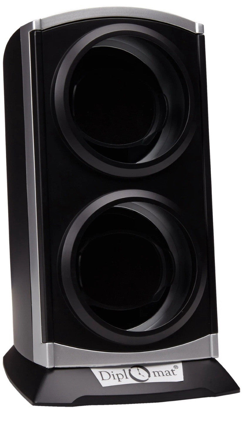 Diplomat Double Metallic Silver / Black Watch Winder with Built In IC Timer