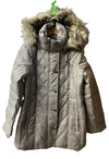 London Fog Women's Quilted Puffer Jacket Faux Fur Hood Trim Size M Long Sleeve