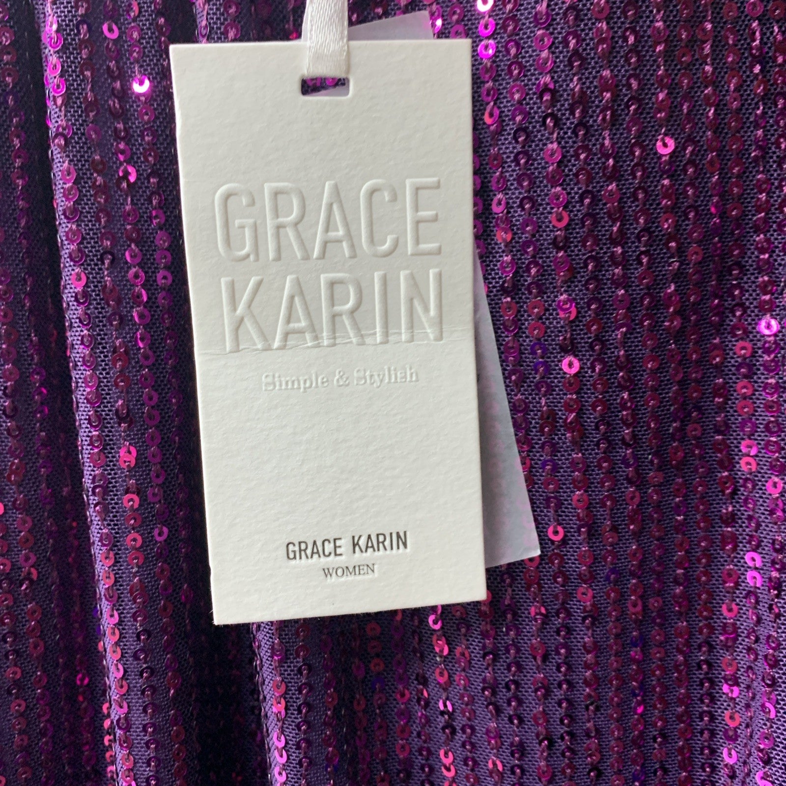 Grace Karin Women's Medium Purple Sequin Long Sleeve Pullover Blouse Sparkly