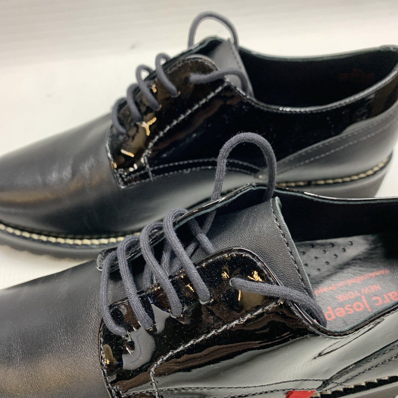Marc Joseph Black Nappa Patent Columbus Shoes Circle Oxfords Size 6.5 Lace-up