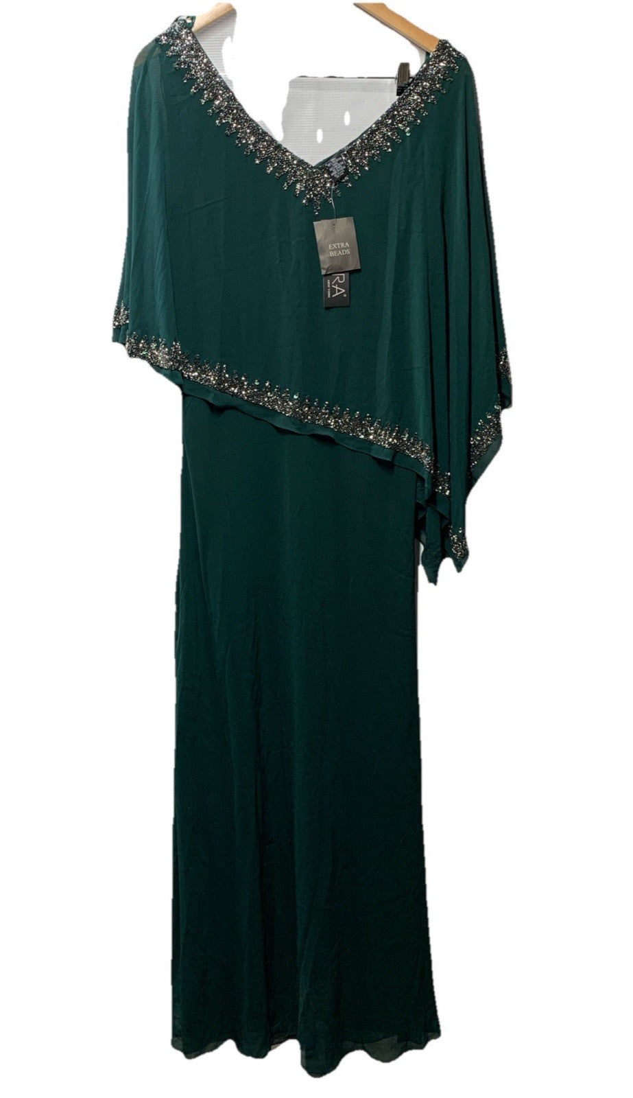 J Kara womens Embellished Overlay Gown Formal Dress Green V-Neck Pull-on Size 10