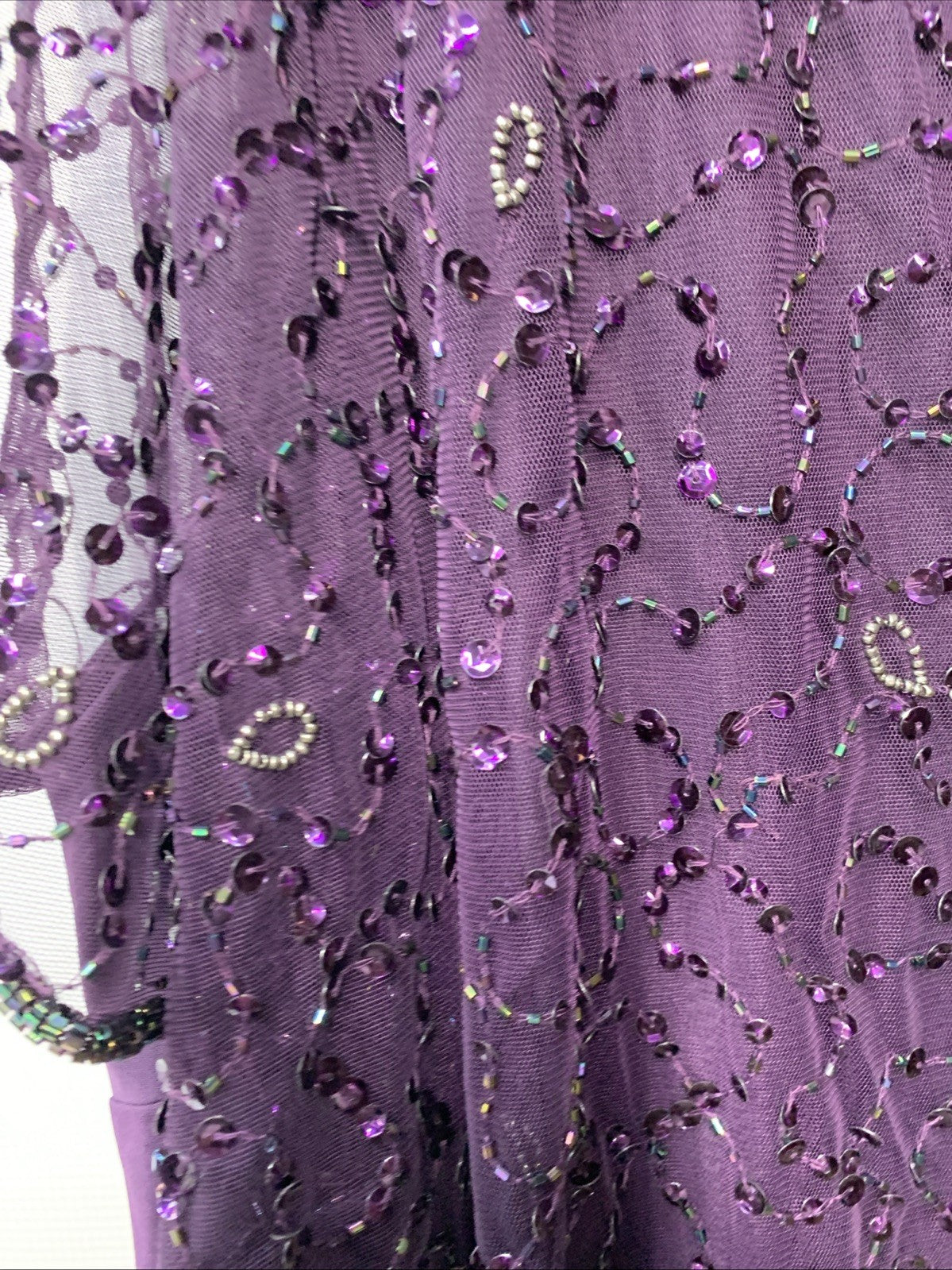 J Kara Sequin Capelet Long Beaded Dress V-neck Pull On Size 22W Purple
