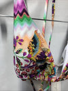 Sunshine 79 Women's Triangle Halter Bikini Swimsuit Top Sz 8 Tie Back Floral Mix