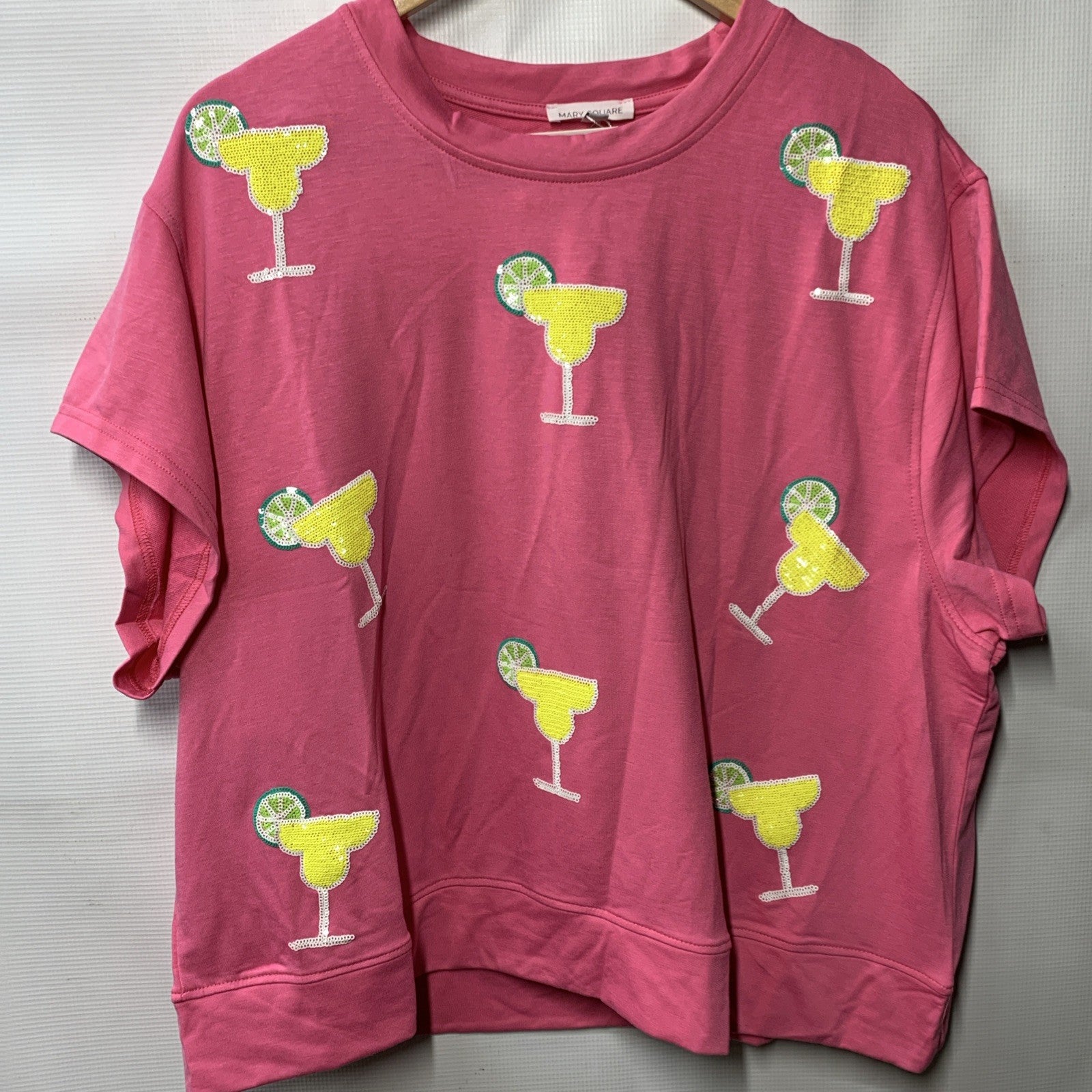 Emily Margaritas Pink On-The-Go Polyester Blend Loungewear Short Shirt Set Large