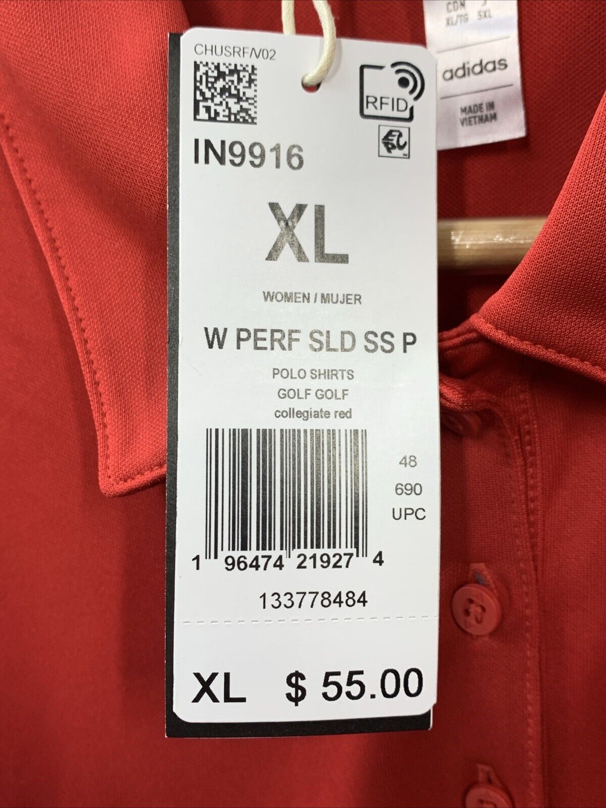 adidas Women's Solid Performance Short Sleeve Polo Shirt Size XL Collared Red