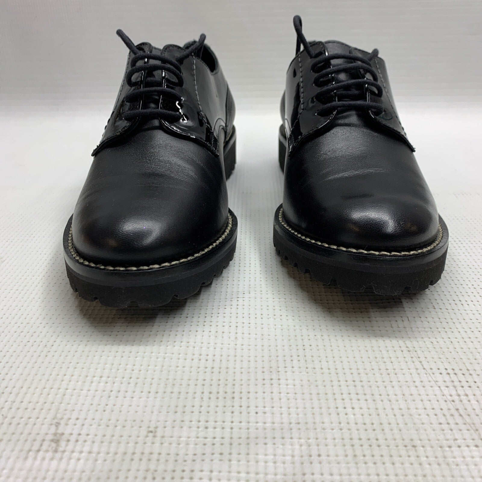 Marc Joseph Black Nappa Patent Columbus Shoes Circle Oxfords Size 6.5 Lace-up