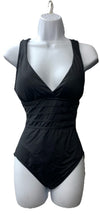 Black La Blanca Island Goddess 1-piece swimsuit with multi-strap cross-back, size 6, designed for women’s swimwear.