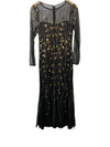 Papell Studio Black Gold Beaded Sequin Long-Sleeve Mesh Dress Cocktail Size 8