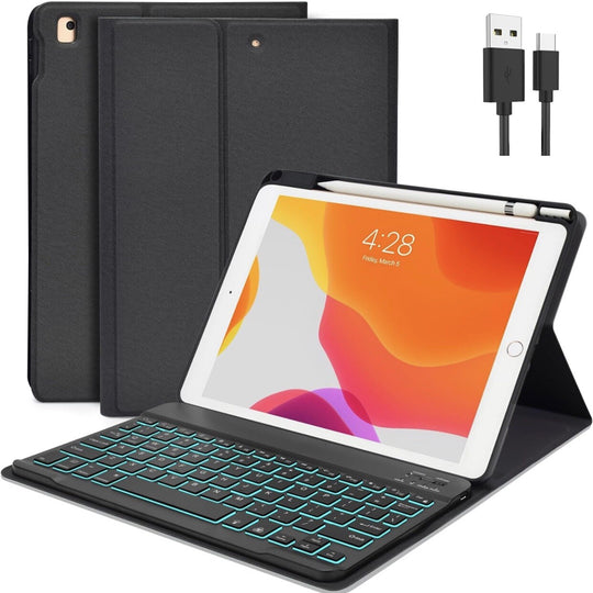 For iPad 9th/8th/7th Gen 10.2 inch Keyboard Case with Pencil Holder Stand Cover