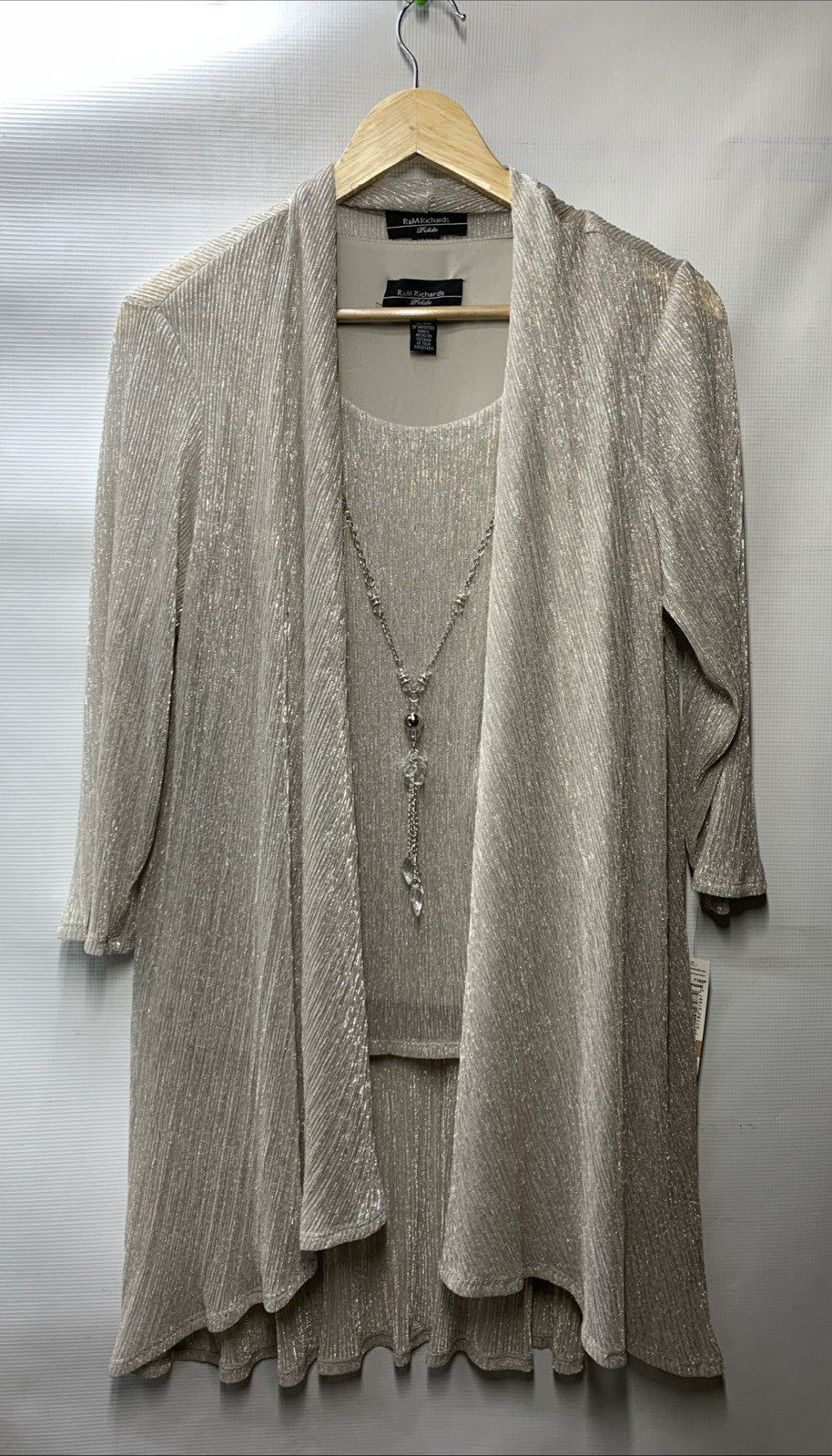 R&M Richards Womens 3 Piece Set Pants Open-Front Blazer Size 12 Champagne 445786