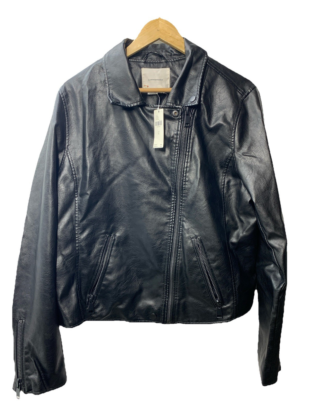ANTHROPOLOGIE Faux Leather Moto Jacket Women's Long Sleeve with Pockets Size XL