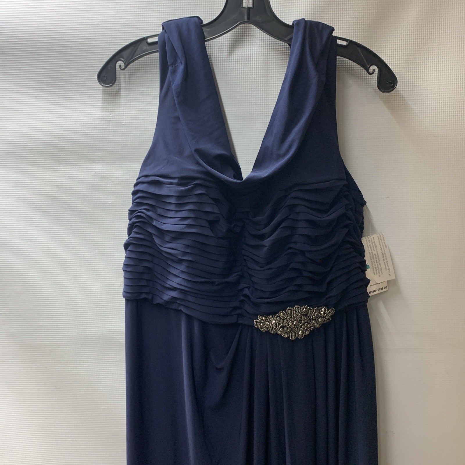 Alex Evenings Womens Long Cowl Neckline Mother of The Bride Dress Navy Size 16p