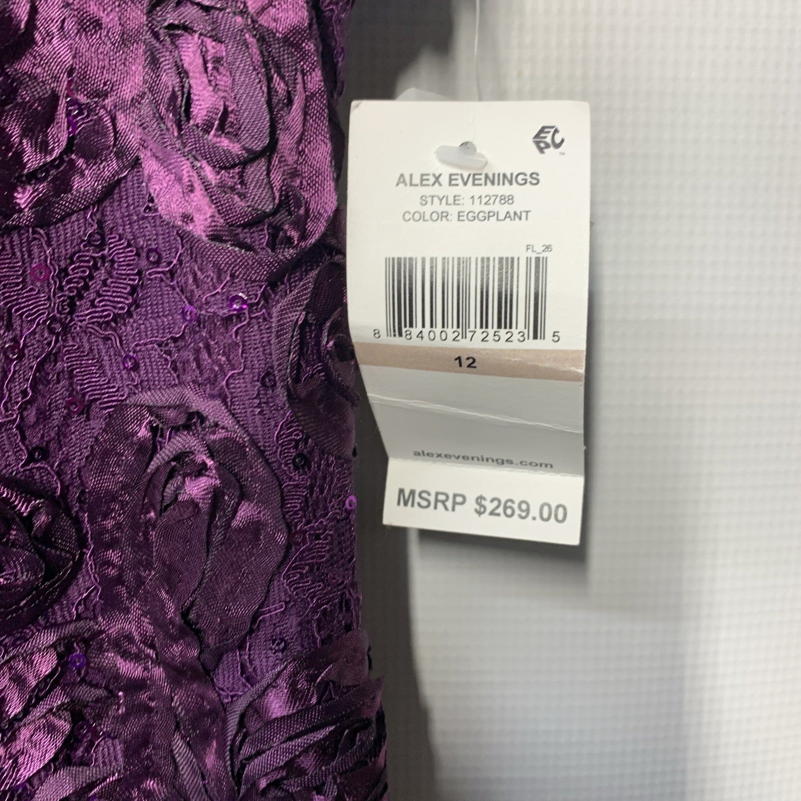 Alex Evenings Women's Long Rosette Lace Cap Short Sleeve Gown Elegant Size 12