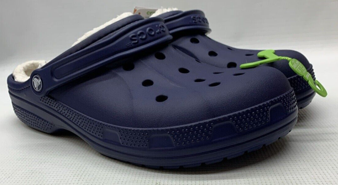 Crocs Mens Ralen Lined Clog Comfy Nautical Navy Blue Oatmeal Size 12 Slip-on