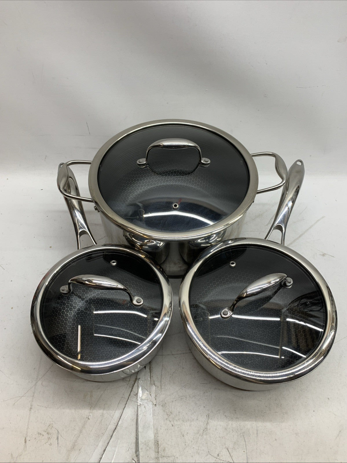 HexClad Hybrid Nonstick 6-Piece Pot Set 8, 3 & 2 Qt Pots with Cover Lids - USED