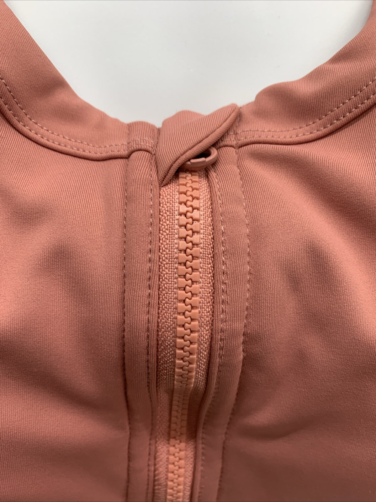 Yvette Sports Bra L/XL Rose Wireless Racerback Zip Front High Impact Activewear