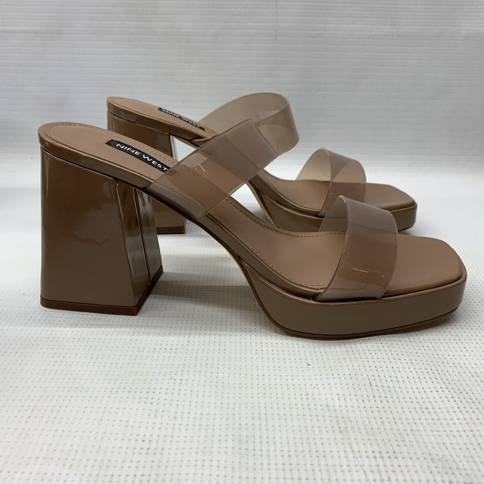 NINE WEST Women’s Tilah Heeled Sandal Clay101 Size 9.5 Open Square Toe Slip On