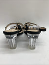 Perphy Rivets Heel Slingback T-Strap Chunky Clear Heels Studded Sandal 7 Black