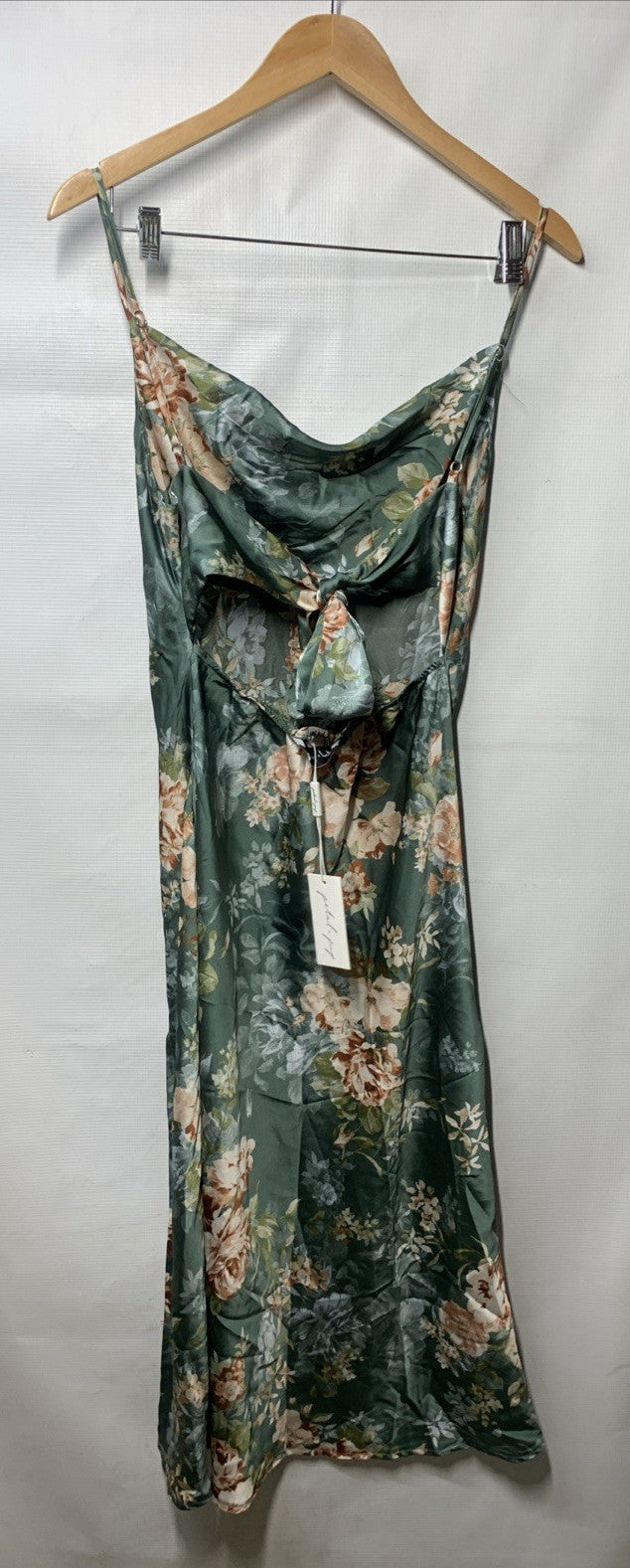 Petal and Pup Women's Marea Satin Slip Dress 79206 Size 4 Green Floral print