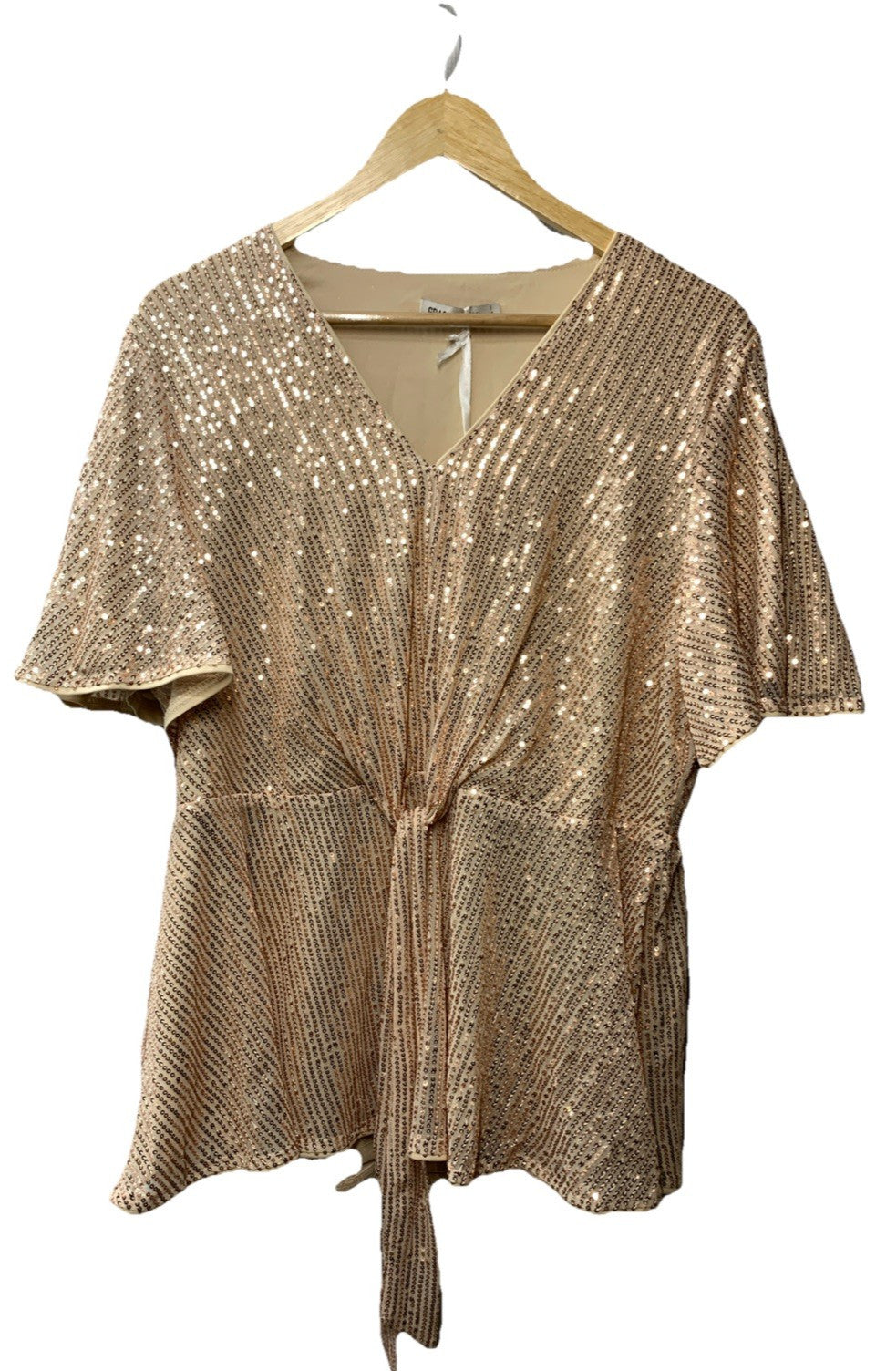 GRACE KARIN 2023 Women's Elegant Sequin V Neck With Tie Front Blouse Top Size XL