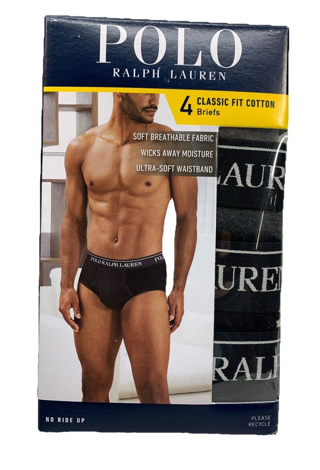 Polo Ralph Lauren Classic Fit Cotton Briefs Underwear Breathable Size L - 4 Pack