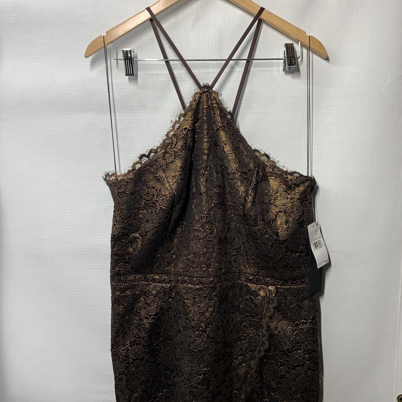 Adrianna Papell Size 18 Bronze Foil Lace Sheath Party Cocktail Dress Sleeveless