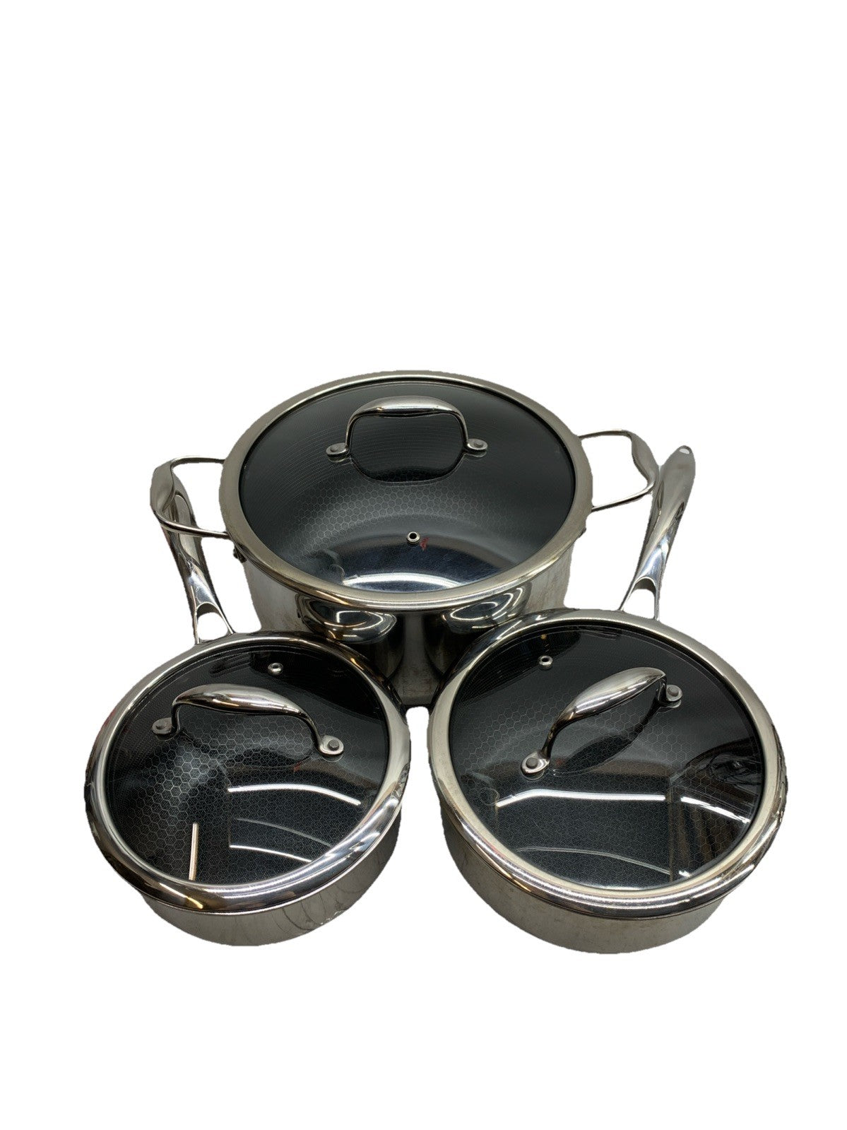 HexClad Hybrid Nonstick 6-Piece Pot Set 8, 3 & 2 Qt Pots with Cover Lids - USED