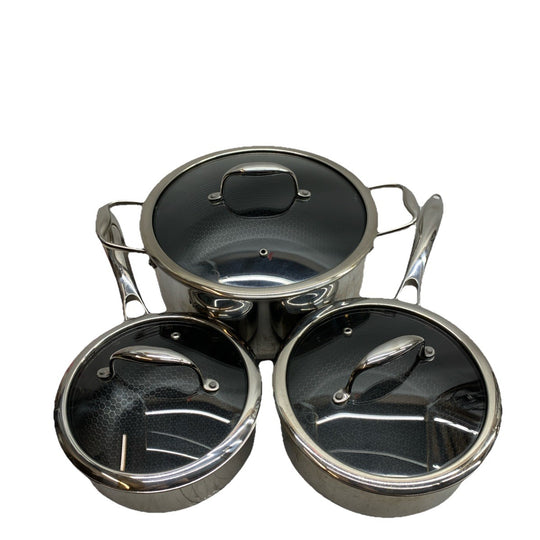 HexClad Hybrid Nonstick 6-Piece Pot Set 8, 3 & 2 Qt Pots with Cover Lids - USED
