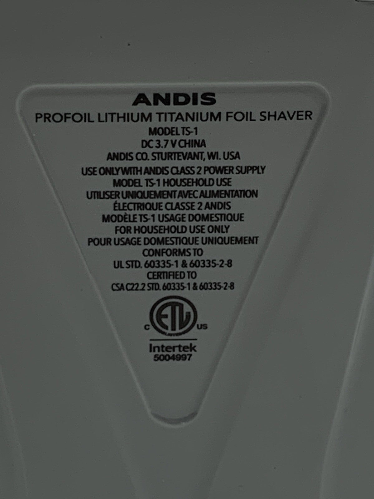 Andis Professional TS-1 Pro Foil Shaver Lithium Titanium with Charger, Gray