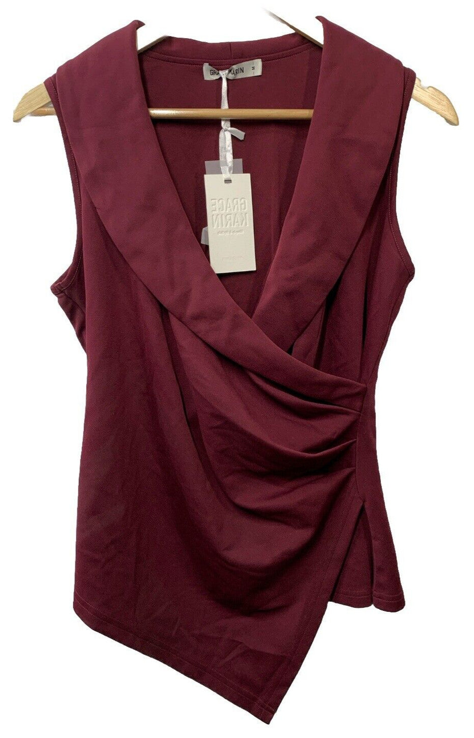 GRACE KARIN Women's Wrap V Neck Summer Blouse Casual Work Tops Sleeveless Size M