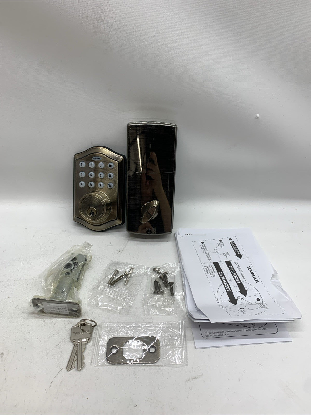 Honeywell Electronic Deadbolt Door Lock with Keypad in Antique Brass, 8712109