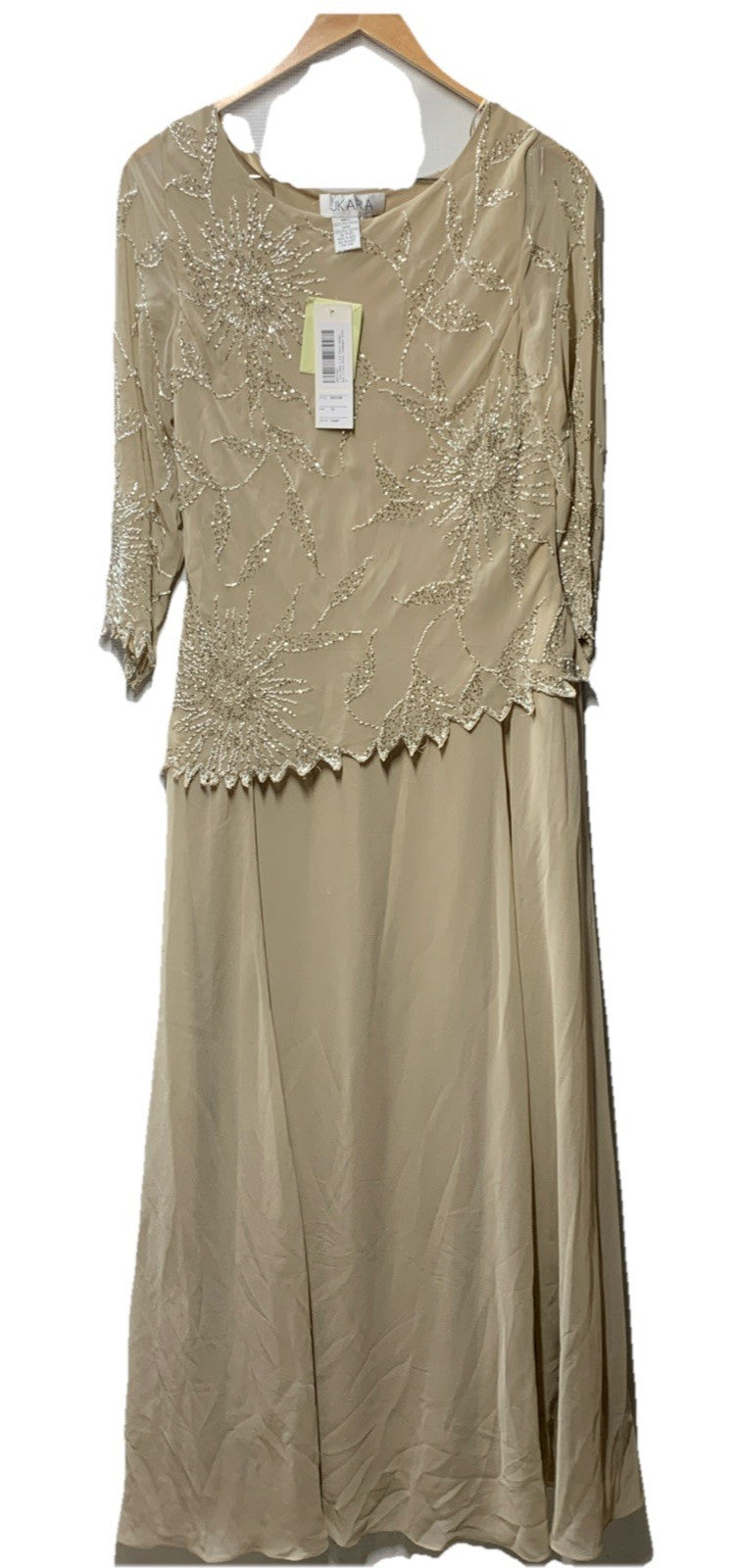 J Kara Women Scoop Neck 3/4 Sleeve Beaded Top Evening Long Dress Pull-on Size 12