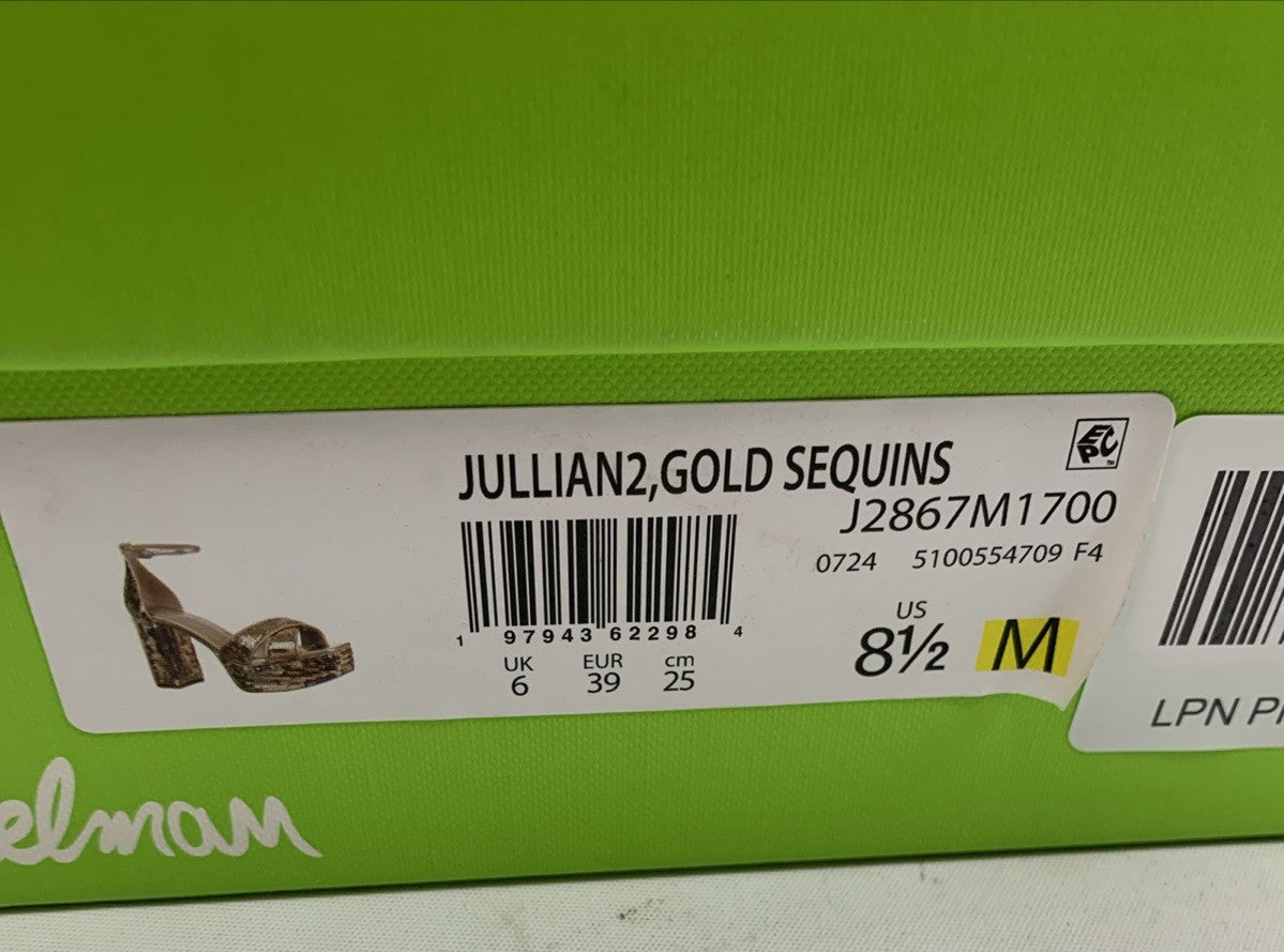 Sam Edelman Jullian2 Women's Platform Gold Sequins 8.5 M Open Toe Heel Sandal