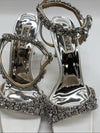 Badgley Mischka Galia Embellished Sandal Heels Jeweled Soft Satin White Size 8