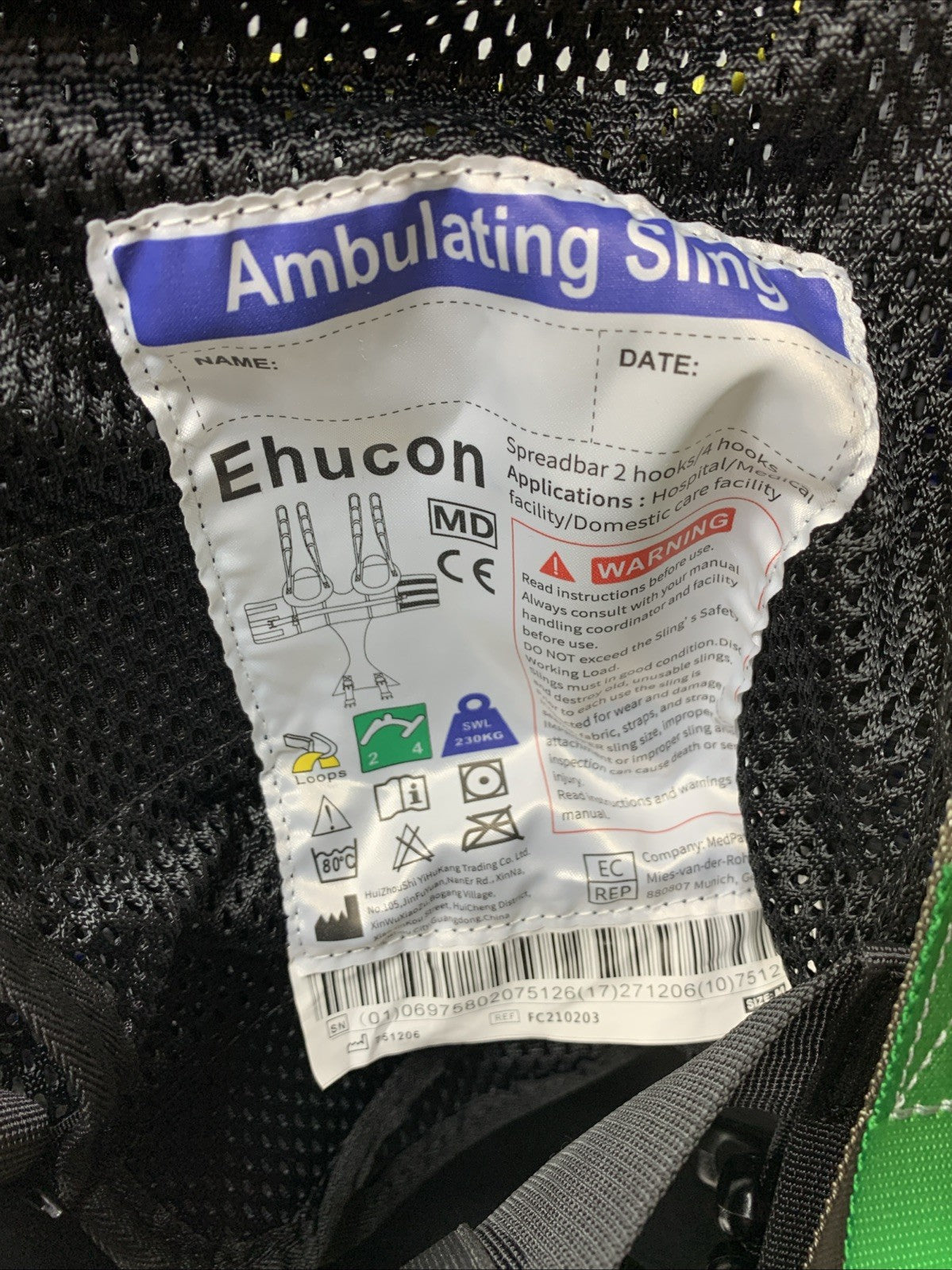Ehucon Ambulating Patient Lift Walking Sling Size Medium for Support Training