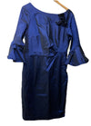 Alex Evenings Women's Short Taffeta Portrait Collar Formal Dress Blue Size 12