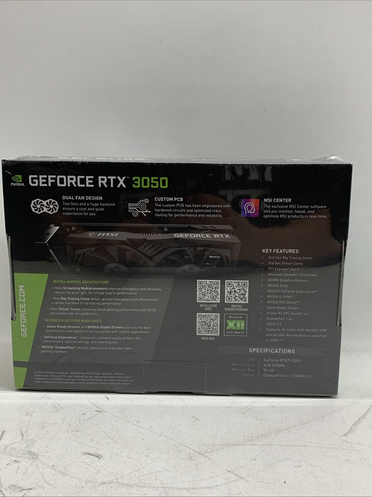 MSI Gaming GeForce RTX 3050 6GB GDDR6 PCI Express 4.0 x8 ATX Gaming Video Card